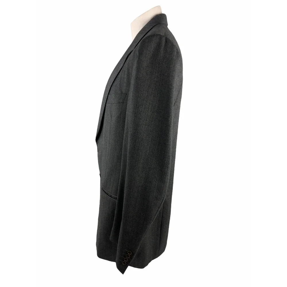 Canali Mens 46 56 Long Blazer Gray Herringbone Striped 100% Wool 2 Button Italy
